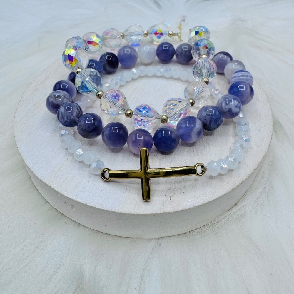 Stainless Steel Cross beaded Taro Swirl Beaded Bundle Bracelets